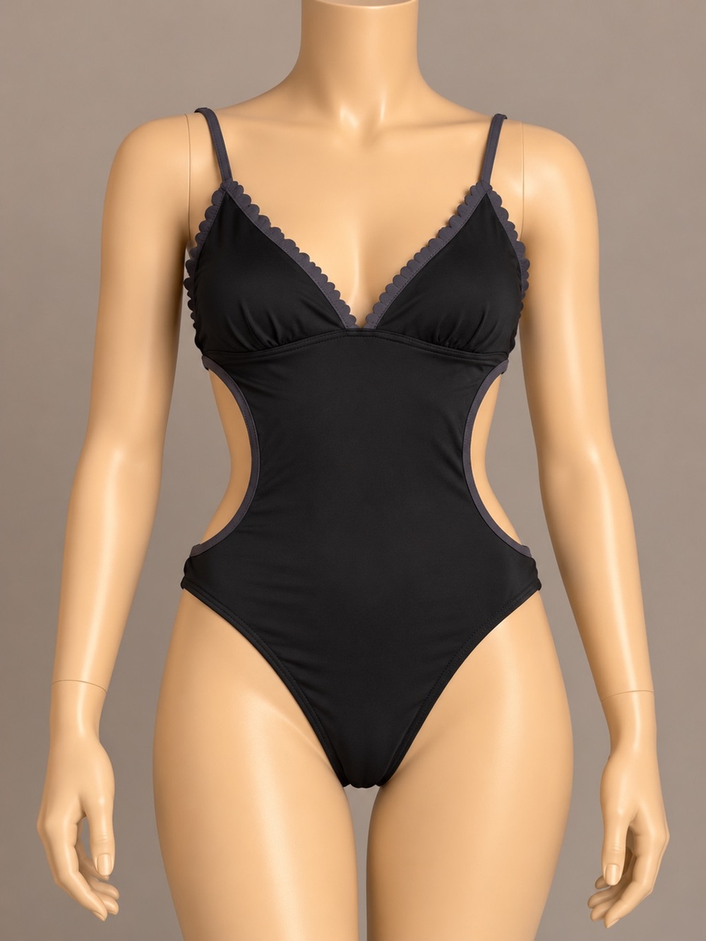 Athleta Roca Chica Scallop One Piece Swimsuit Black Small